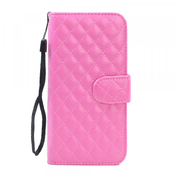 Wholesale Samsung Galaxy S6 Quilted Flip Leather Wallet Case with Strap (Hot Pink)